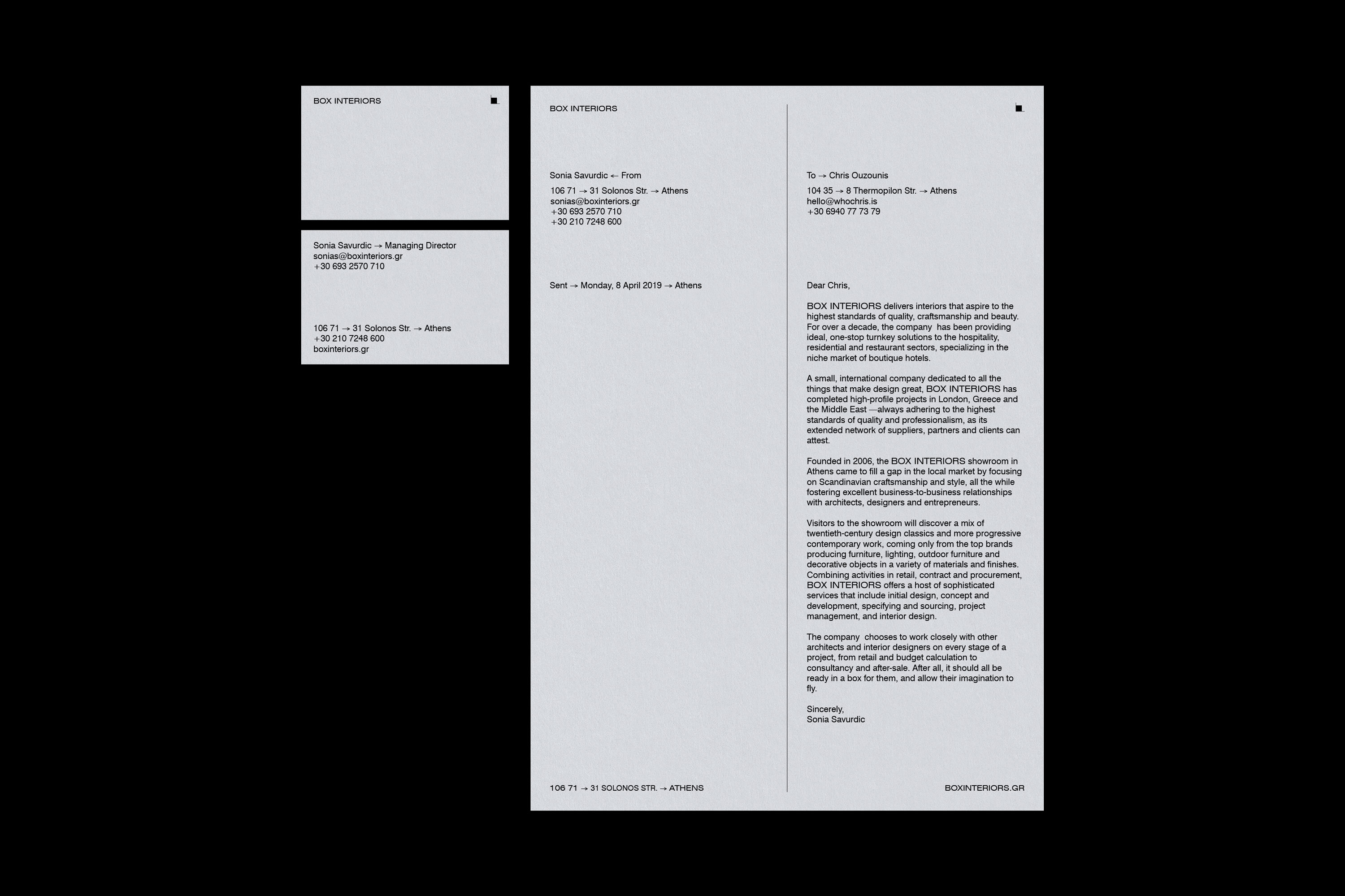 BOX INTERIORS - Business Cards & Letterhead