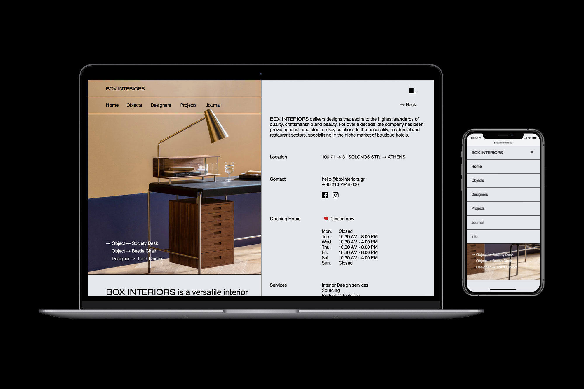 BOX INTERIORS - Website Design - Homepage & Info Modal