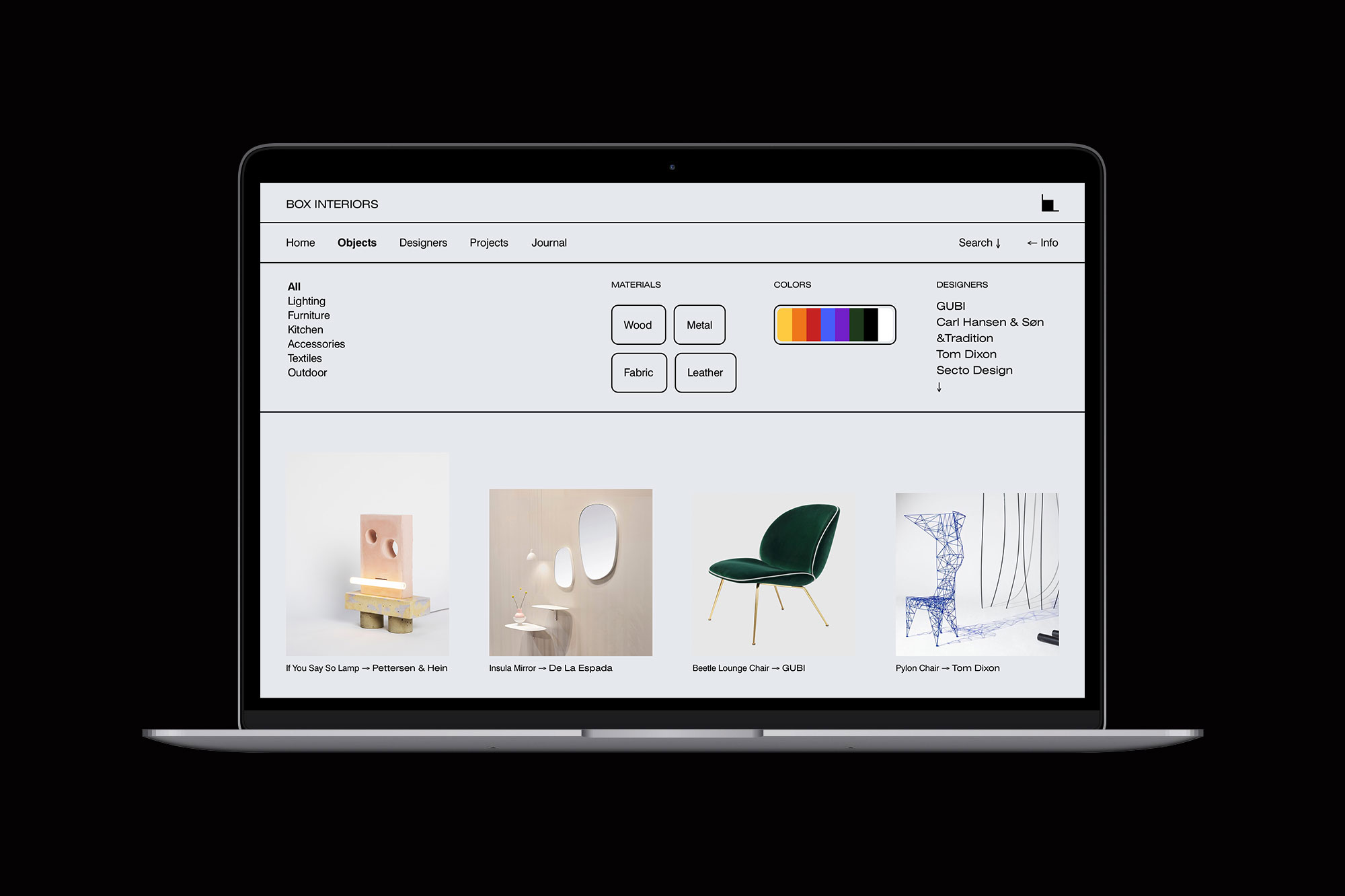 BOX INTERIORS - Website Design - Objects Archive