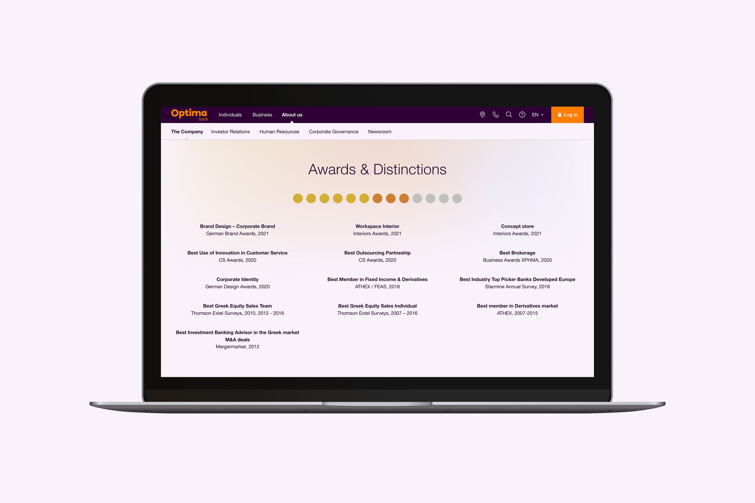 Optima bank - Website Design - About - Awards