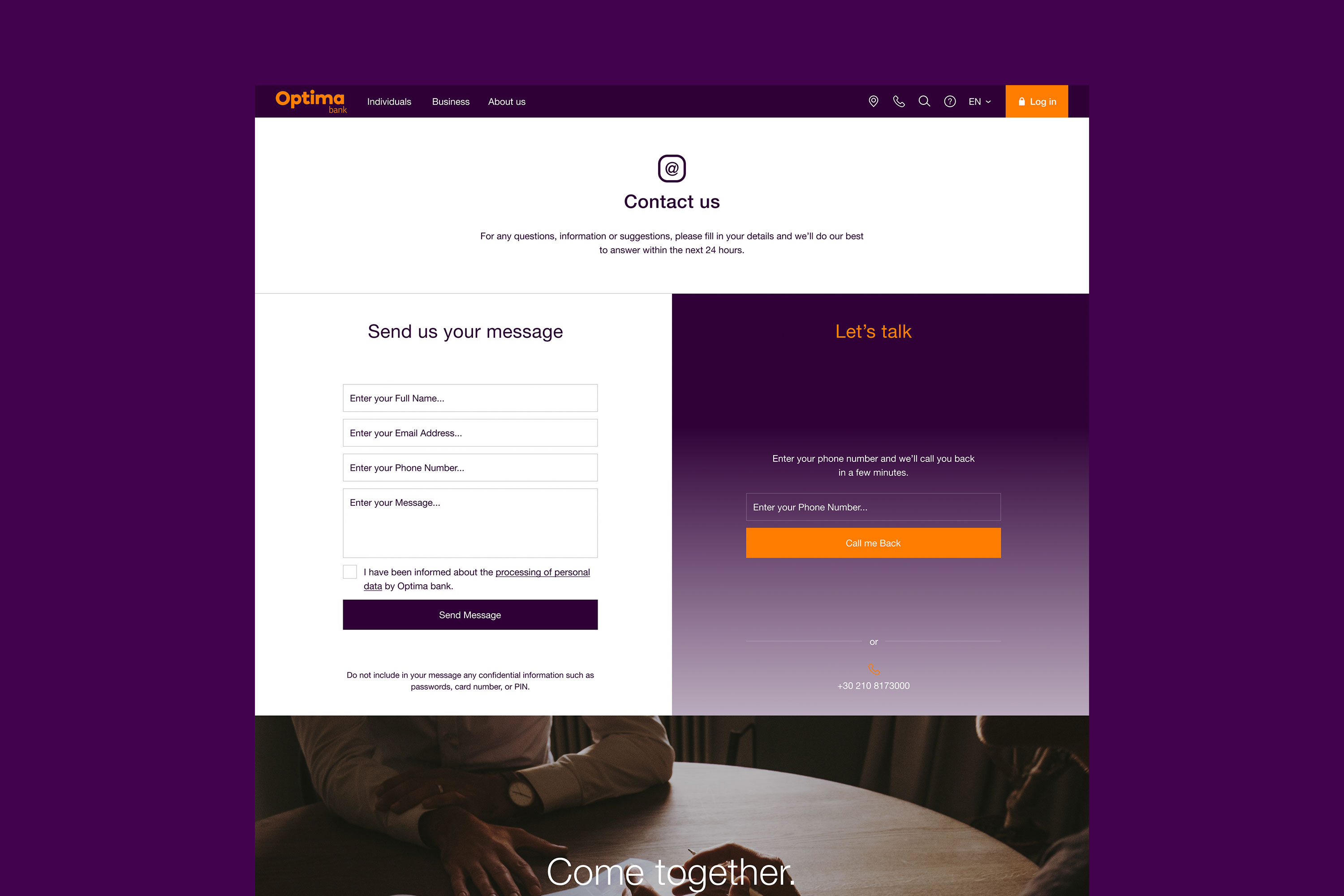 Optima bank - Website Design - Homepage