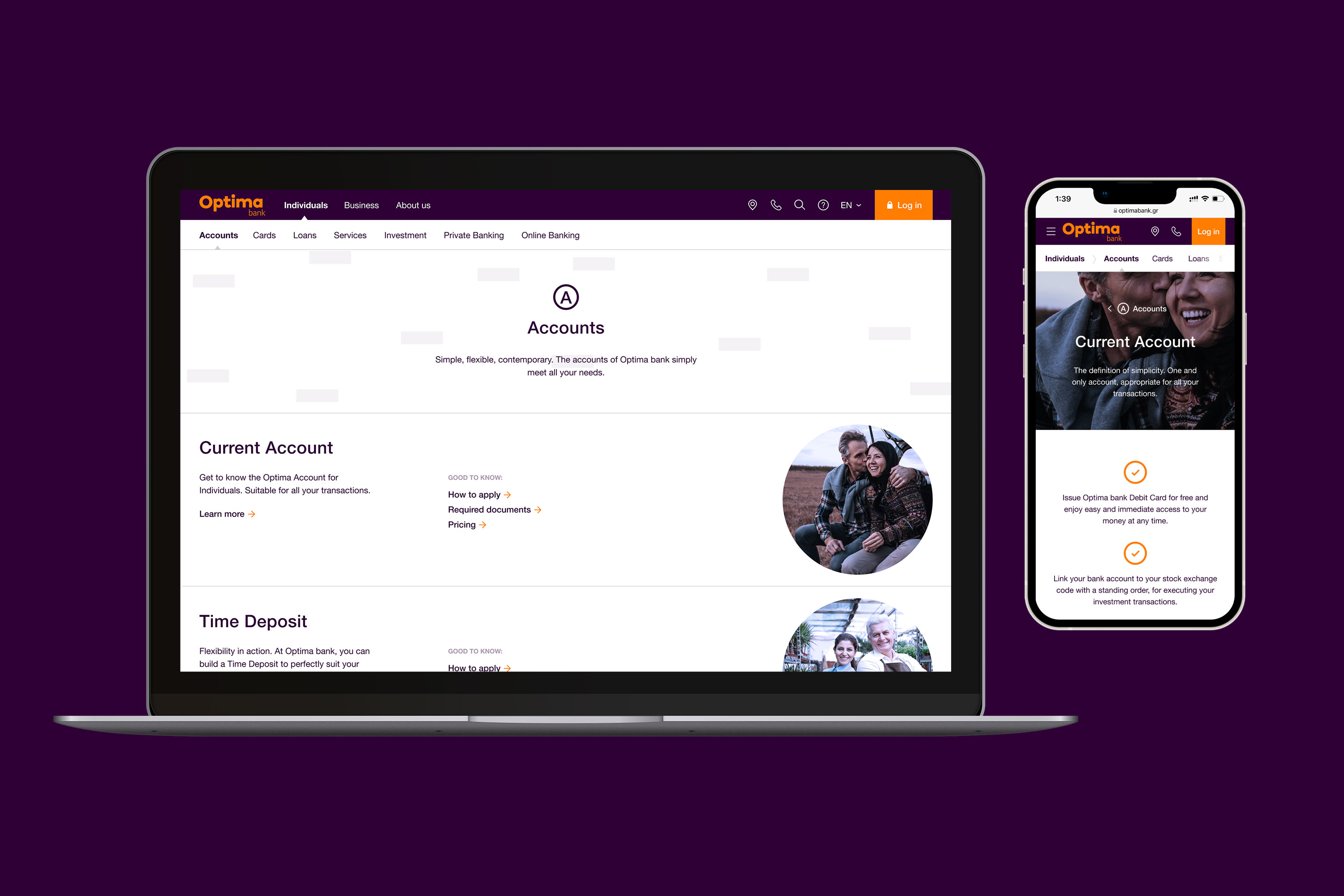 Optima bank - Website Design - Individuals Products